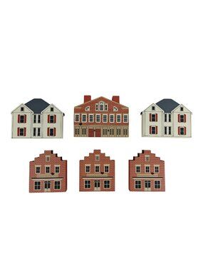 Vintage The Cat's Meow Roscoe Village Ohio Lot Of 6 Wood Decorative Houses